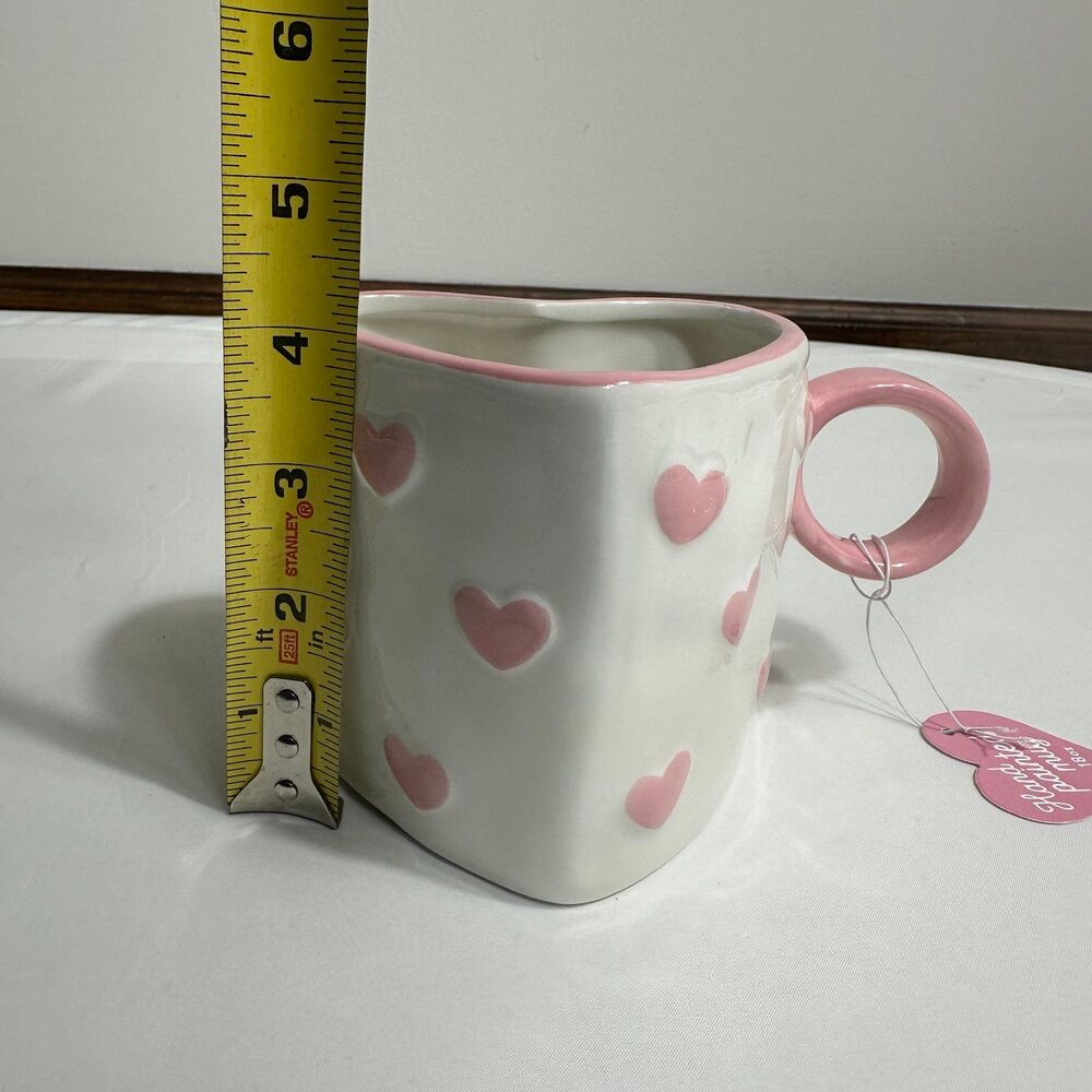 Heart Shape Pink/ White Ceramic Coffee Tea Mug, Painted by Hand 18OZ - Lot of 2 - Picture 10 of 12